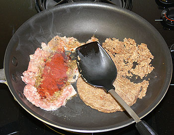 Meats in skillet